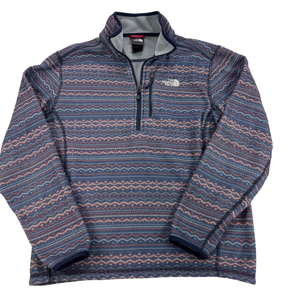 The North‎ Face Mens Small Blue 1/4 Zip Fleece Fair Isle Sweater MT 404794